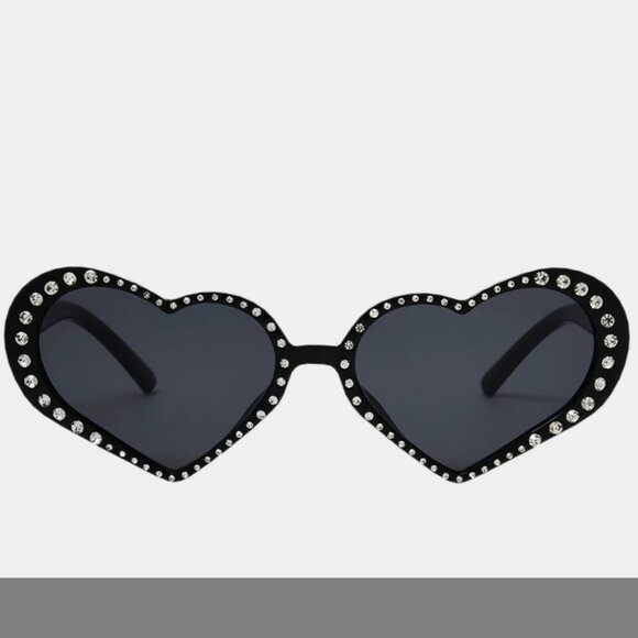 NWT Betsey Johnson Black Heart Sunglasses Rhinestone Studded - Picture 2 of 8